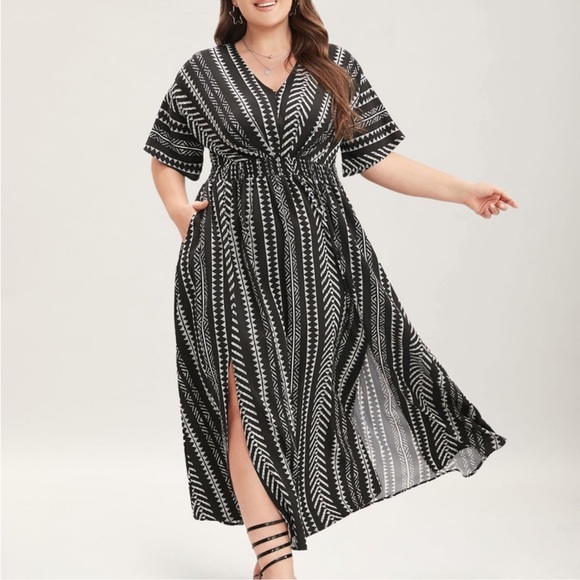 BloomChic Dresses & Skirts - Bloomchic Midi Dress XL Black And White Lightweight Pockets